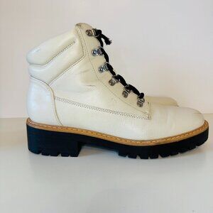 Limelight Kennedy Combat Boot White Faux Leather Inner Zip Lace Up Womens 10 301
